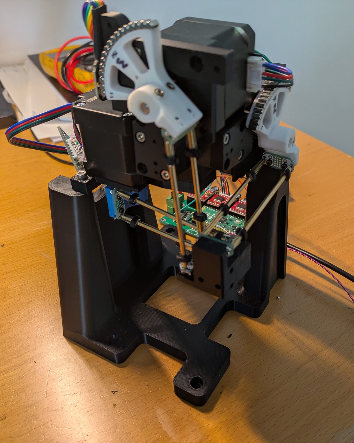 The assembled fine-motion platform on a workbench